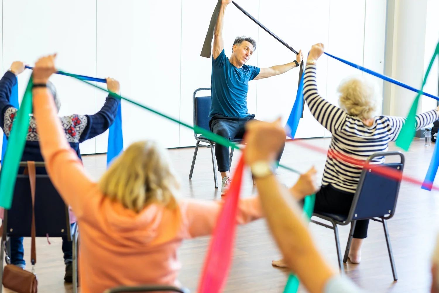 People exercising together outdoors